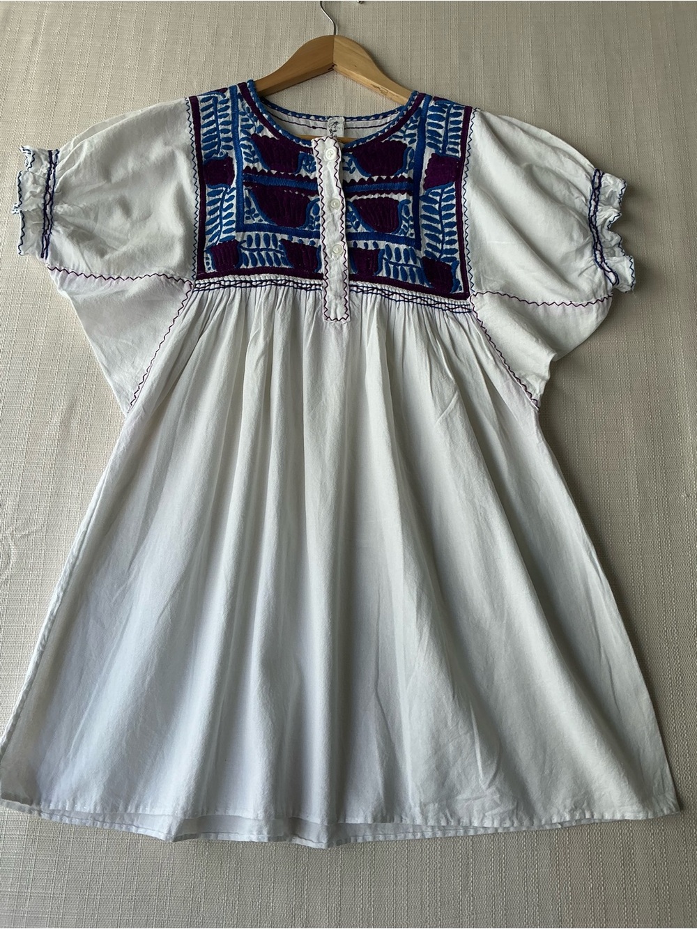Unbranded Mexican Floral Embroidery Colorful Folk Puff Sleeve White Blouse SZ M - Picture 2 of 10
